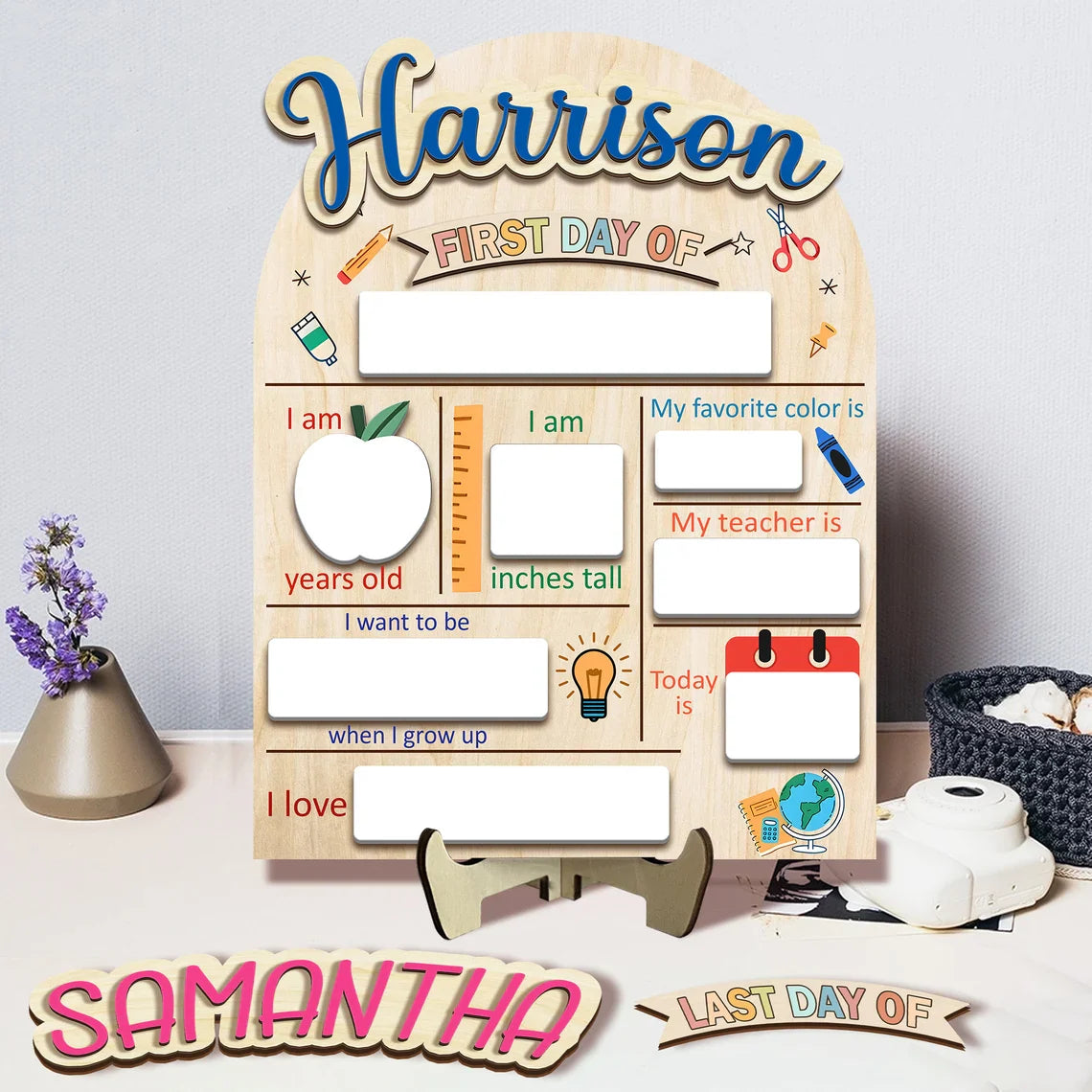 Custom First And Last Day Of School Sign, Back to School Sign, Personalized Wooden School Board Gift for Students, First Day Of School Sign