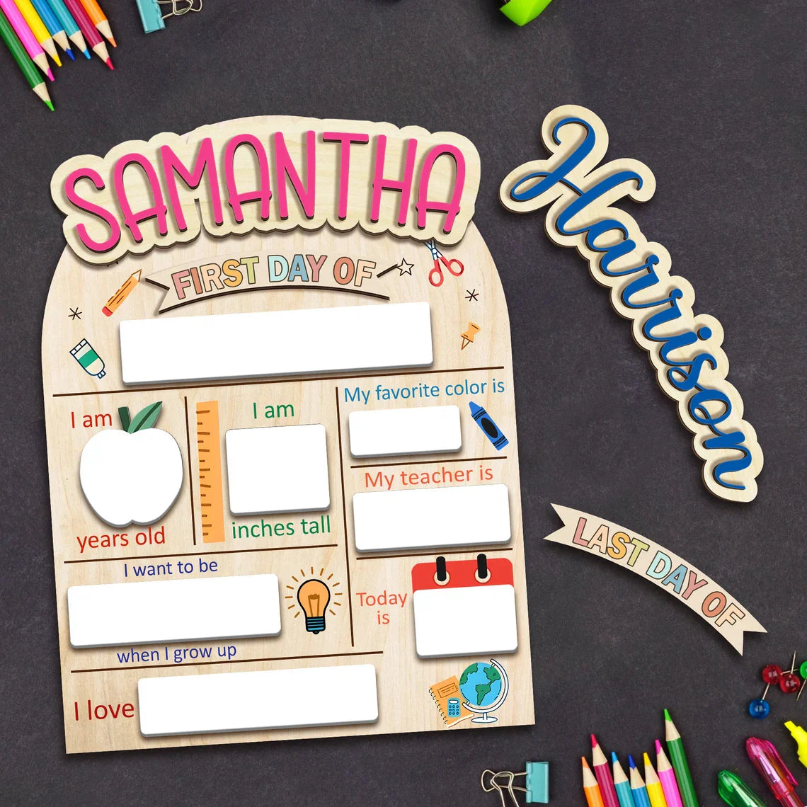 Custom First And Last Day Of School Sign, Back to School Sign, Personalized Wooden School Board Gift for Students, First Day Of School Sign
