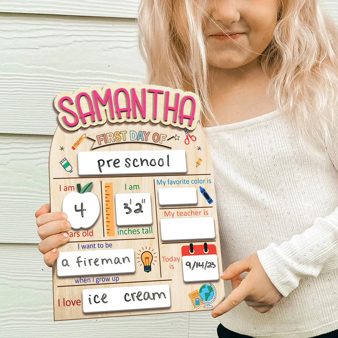 Custom First And Last Day Of School Sign, Back to School Sign, Personalized Wooden School Board Gift for Students, First Day Of School Sign