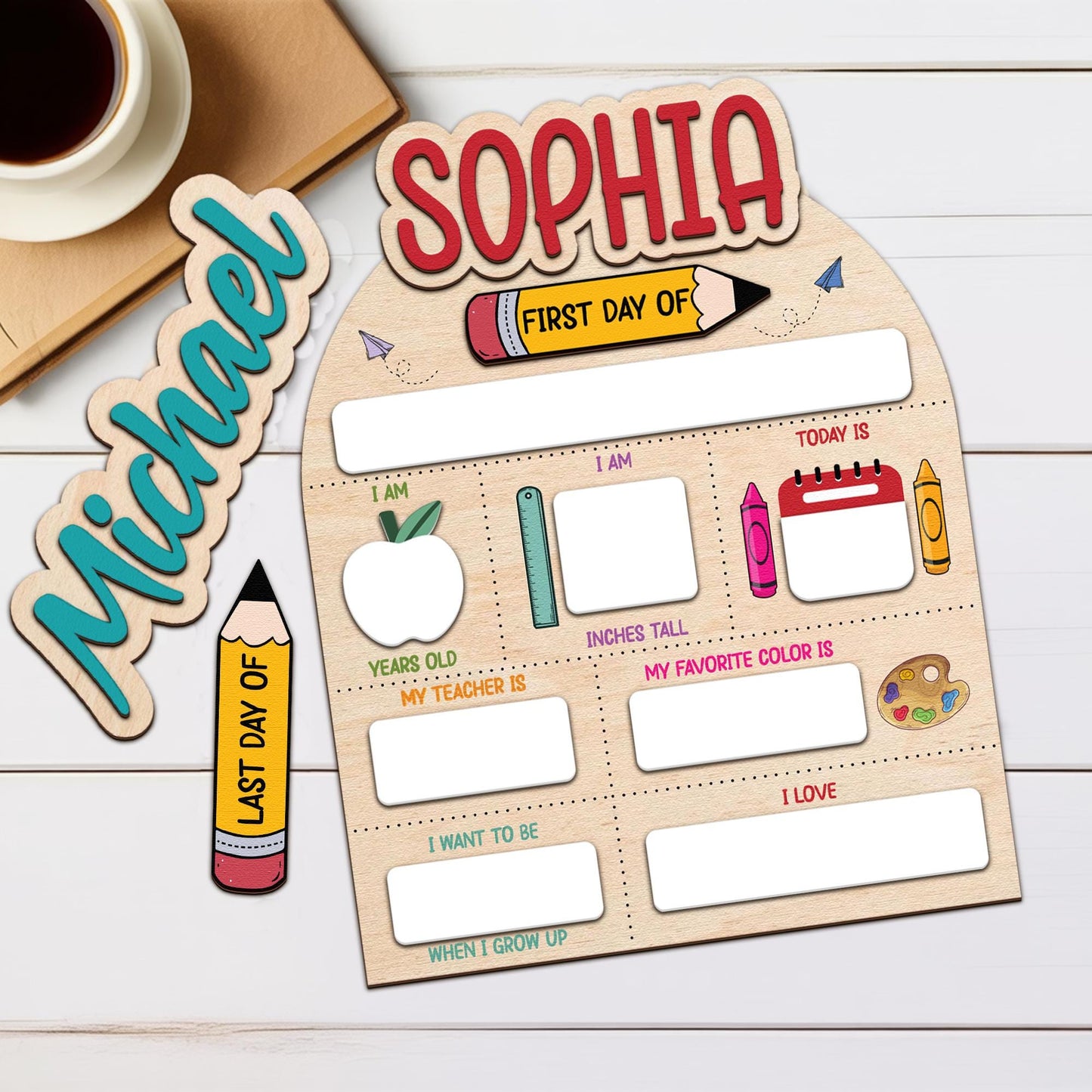 Customized First Day Of School Sign, Custom Back To School Board With Name, 1st Day Of School Sign, Reusable Photo Prop Back To School Sign