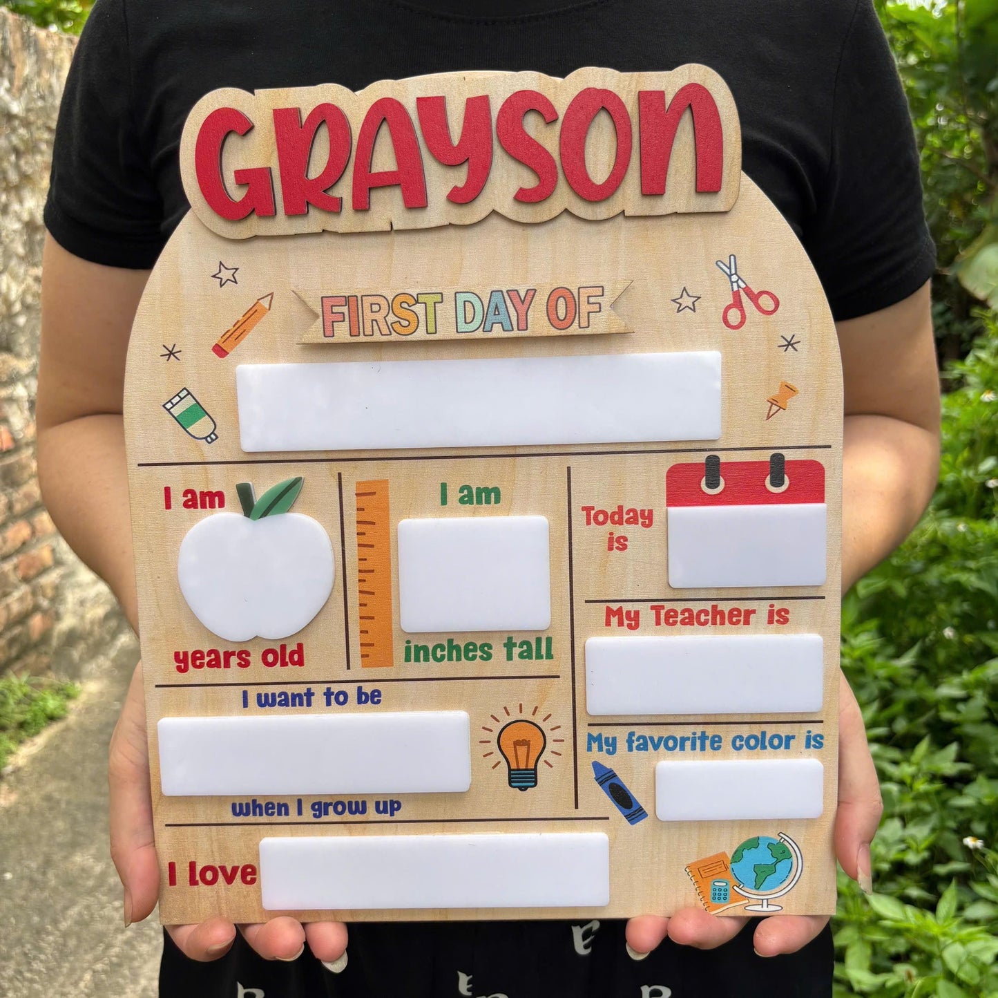 Personalized First Day Of School Sign, Interchangable Back To School Sign, School Board Signs, Reusable Photo Prop First Day Of School Sign