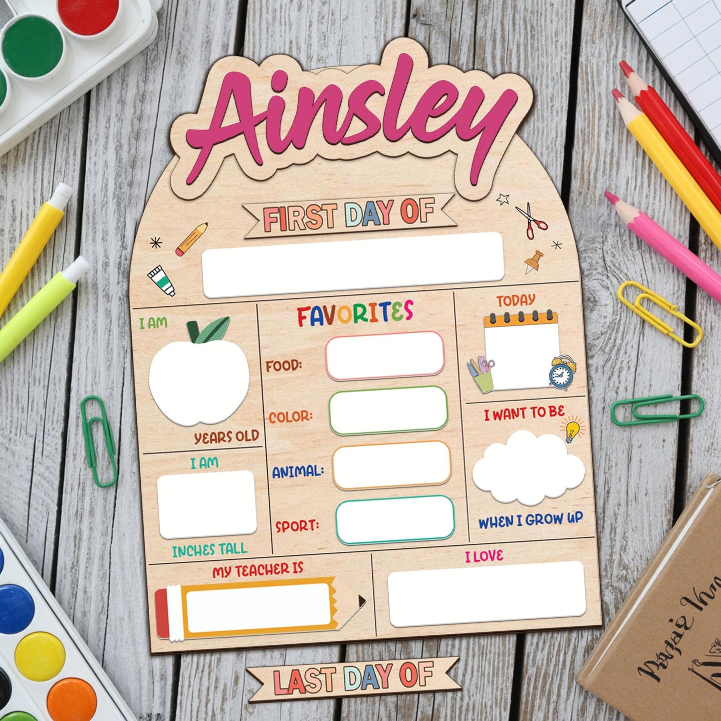 Customized First Day Of School Sign, 1st Day Of School Sign Gift, Reusable Back To School Sign For Photo Prop, Custom First Day School Sign