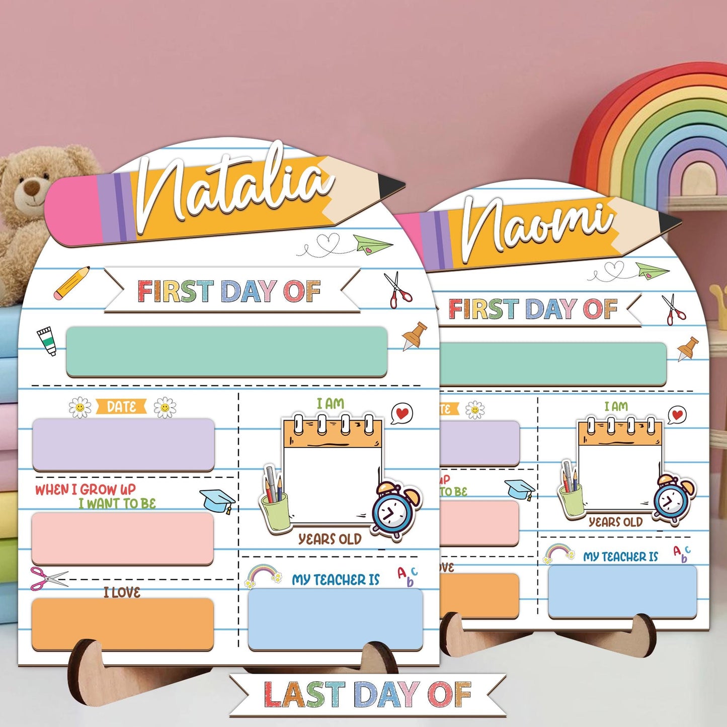 Personalized First Day Of School Sign, First & Last Day Of School Sign For Photo Prop, Custom Reusable Wooden School Board Gift For Student