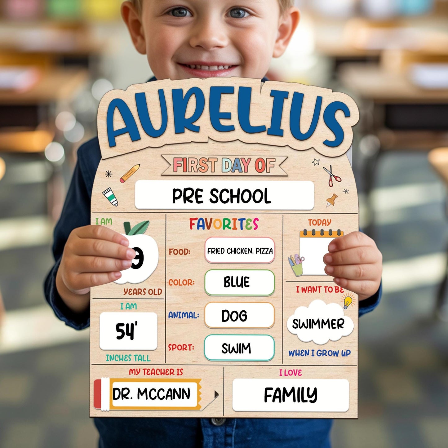 Customized First Day Of School Sign, 1st Day Of School Sign Gift, Reusable Back To School Sign For Photo Prop, Custom First Day School Sign