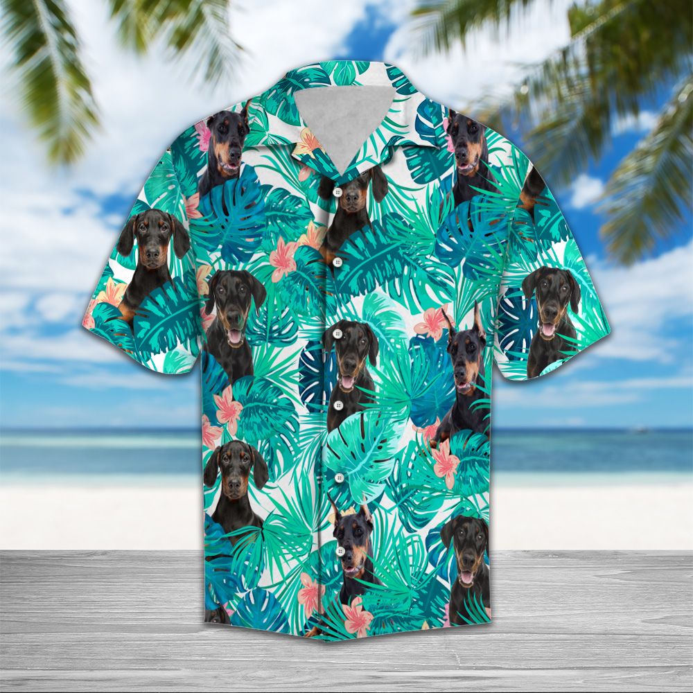 Doberman Hawaiian Shirt, Summer Short Sleeve Shirts, Cool Doberman Aloha Shirts