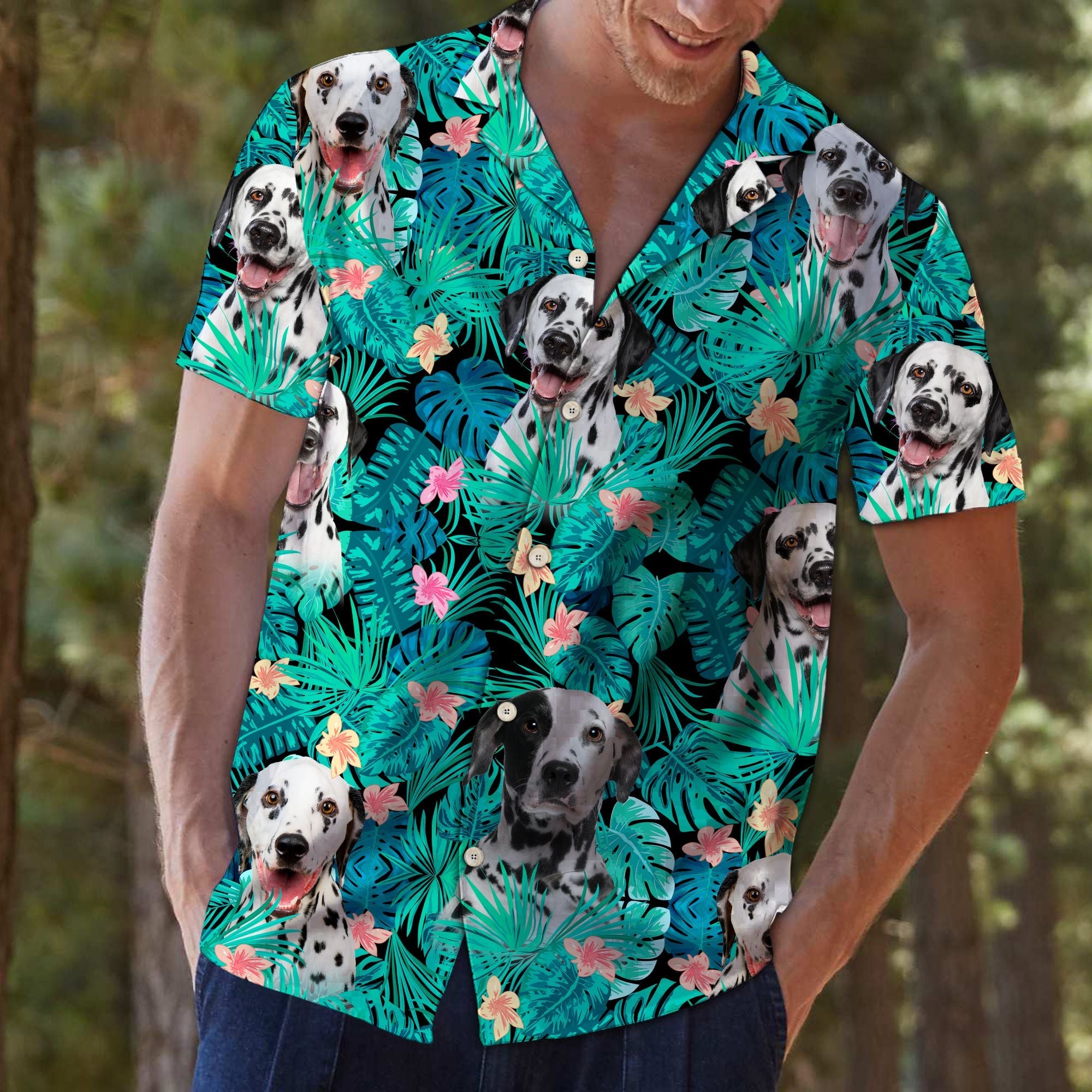 Dalmatian Tropical Hawaiian Shirt, Dalmatian Dog Aloha Shirts, Summer Short Sleeve Shirts