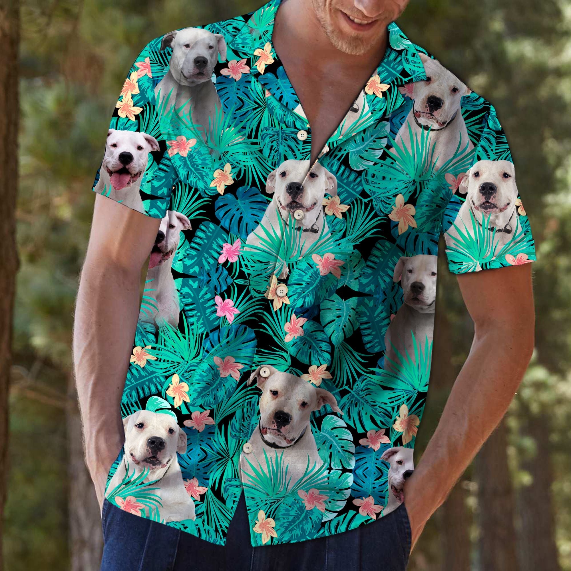Dogo Argentino Tropical Hawaiian Shirt, Summer Short Sleeve Shirts, Dog Breed Aloha Shirts