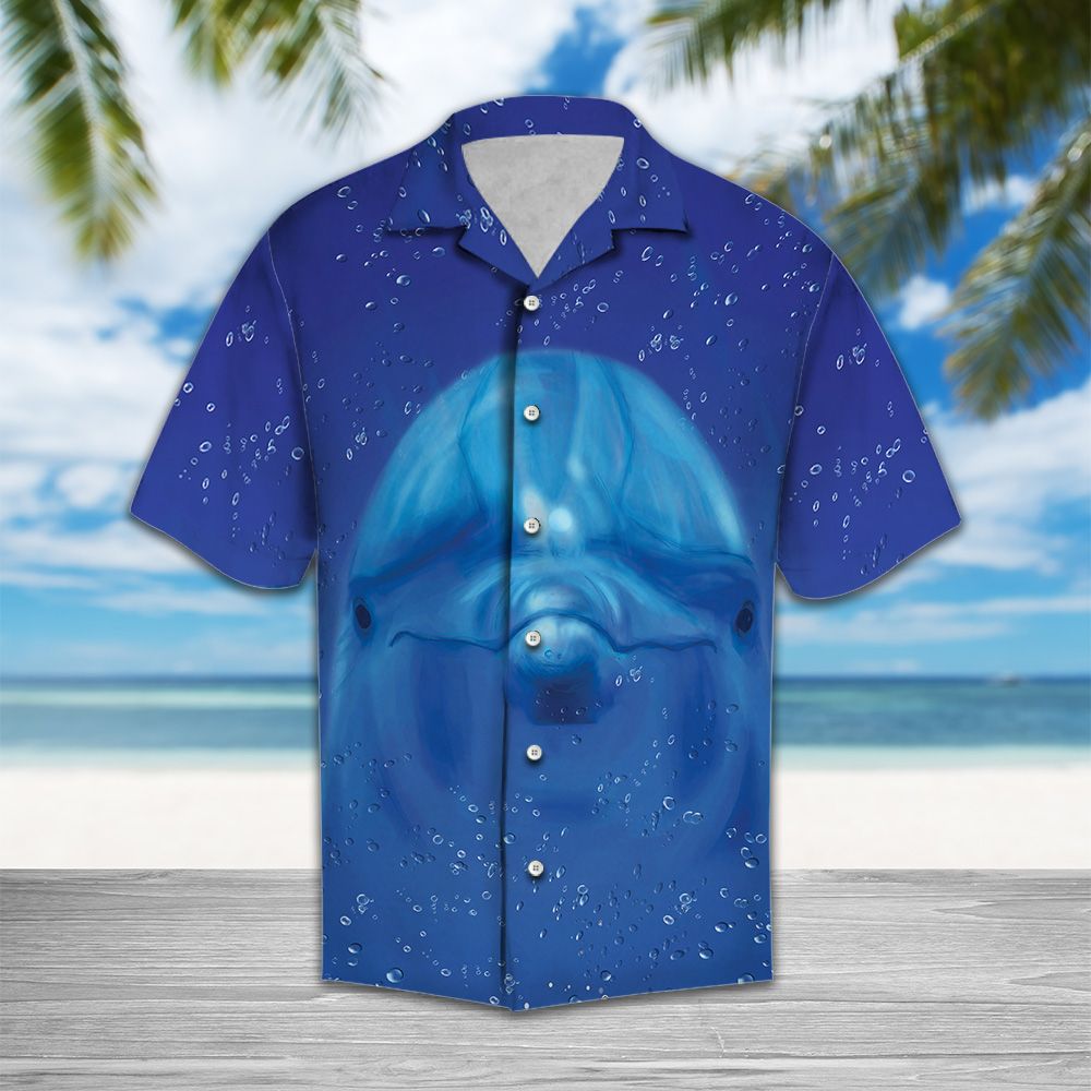 Cute Dolphin Hawaiian Shirt, Ocean Life Aloha Shirts, Summer Short Sleeve Shirts