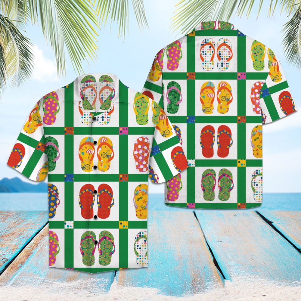 Colorful Flip Flop Hawaiian Shirt, Summer Short Sleeve Shirts, Beach Vacation Aloha Shirts