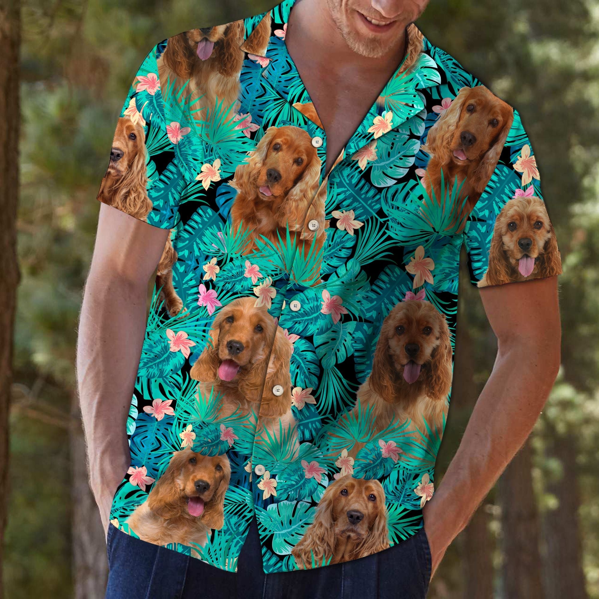 Cocker Spaniel Tropical Hawaiian Shirt, Dog Breed Aloha Shirts, Summer Short Sleeve Shirts