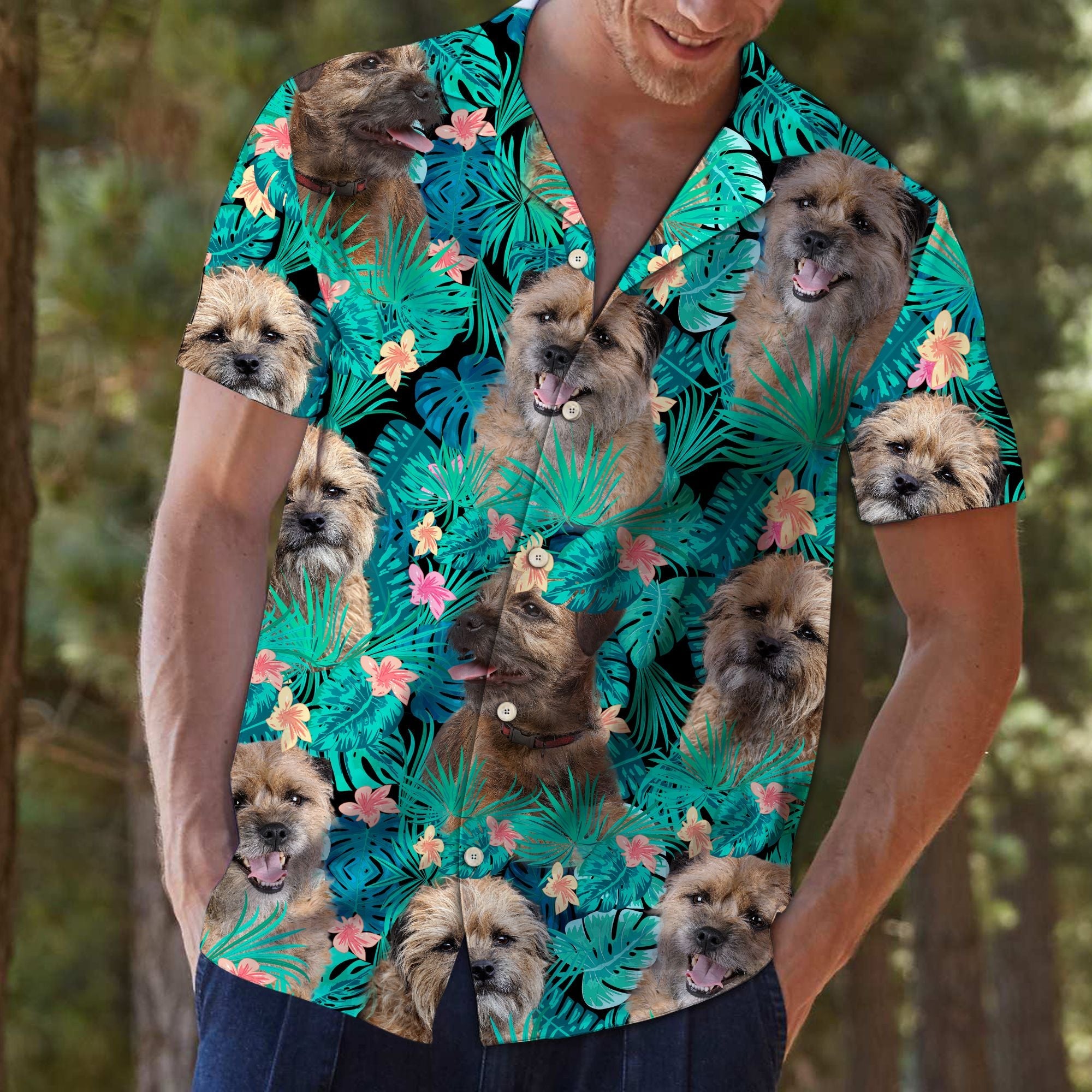 Border Terrier Tropical Hawaiian Shirt, Dog Breed Aloha Shirts, Summer Short Sleeve Shirts