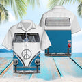 Blue Hippie Bus Hawaiian Shirt, Summer Short Sleeve Shirts, Vintage Hippie Aloha Shirts