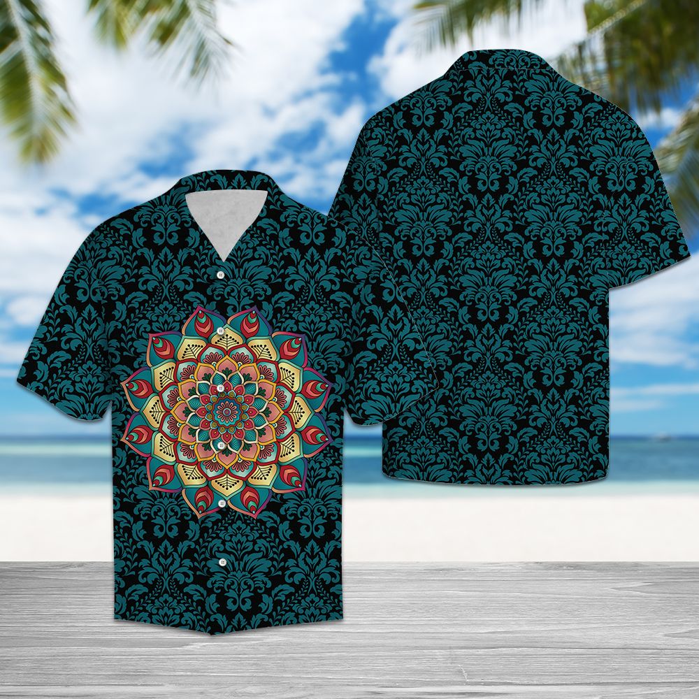 Blue Mandala Hawaiian Shirt, Artistic Mandala Aloha Shirts, Summer Short Sleeve Shirts