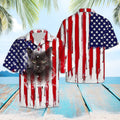 Black Cat US Flag Pattern Hawaiian Shirt, Summer Short Sleeve Shirts, Patriotic Cat Aloha Shirts