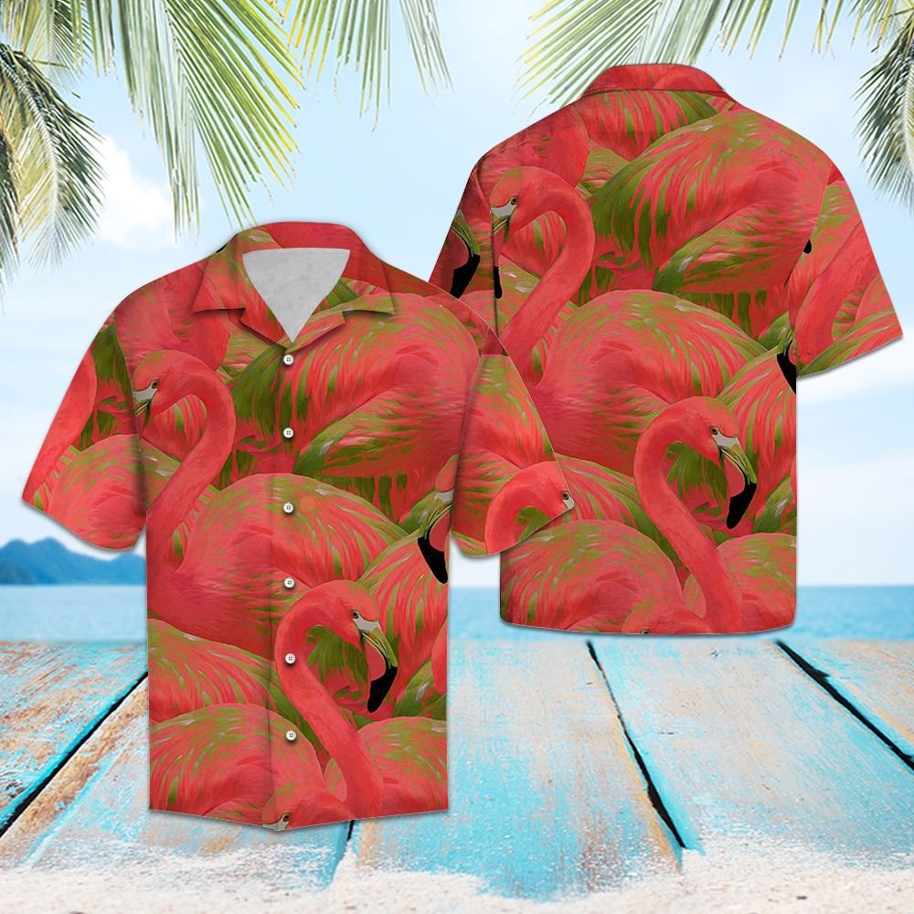 Colorful Flamingo Hawaiian Shirt, Summer Short Sleeve Shirts, Beach Flamingo Aloha Shirts