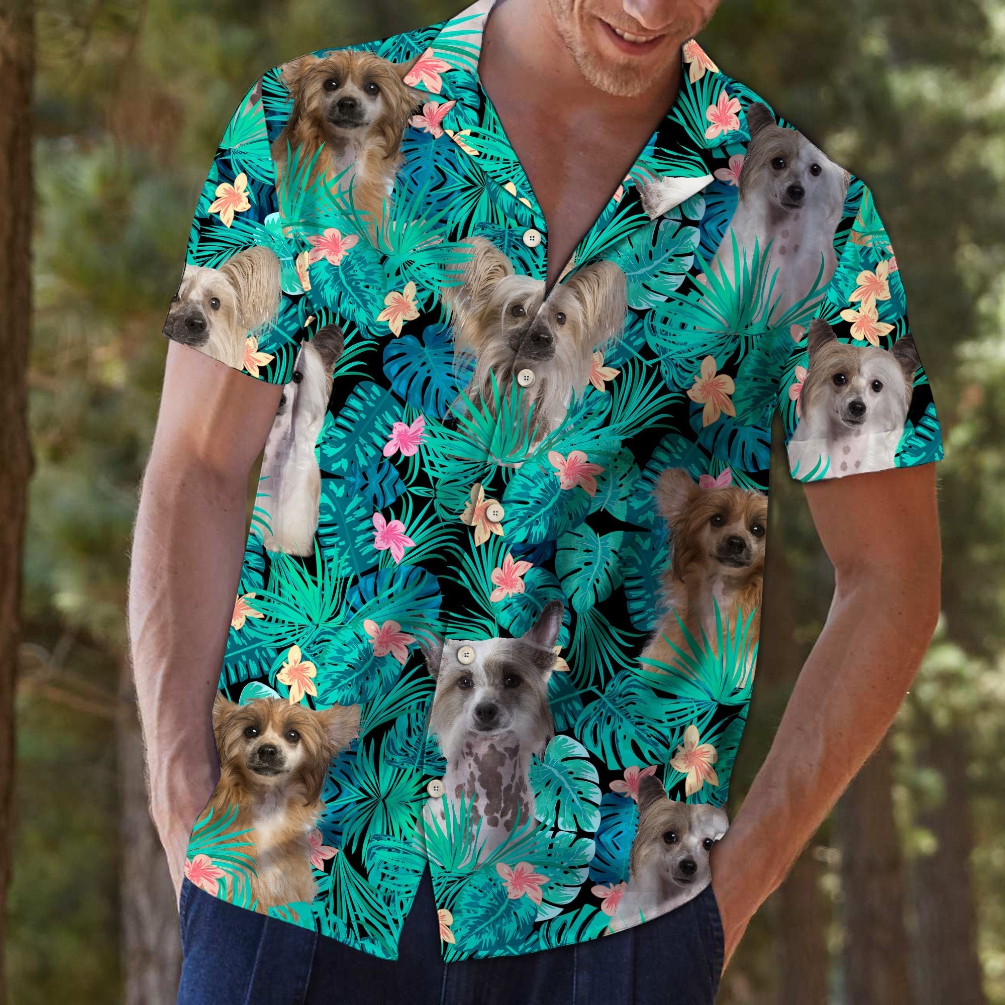 Chinese Crested Tropical Hawaiian Shirt, Tropical Dog Aloha Shirts, Summer Short Sleeve Shirts