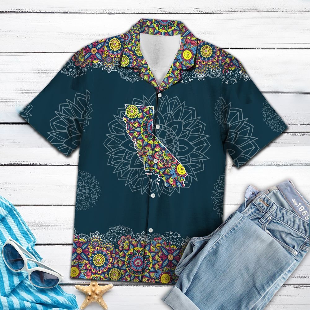 California Mandala Hawaiian Shirt, Summer Short Sleeve Shirts, California Souvenir Aloha Shirts