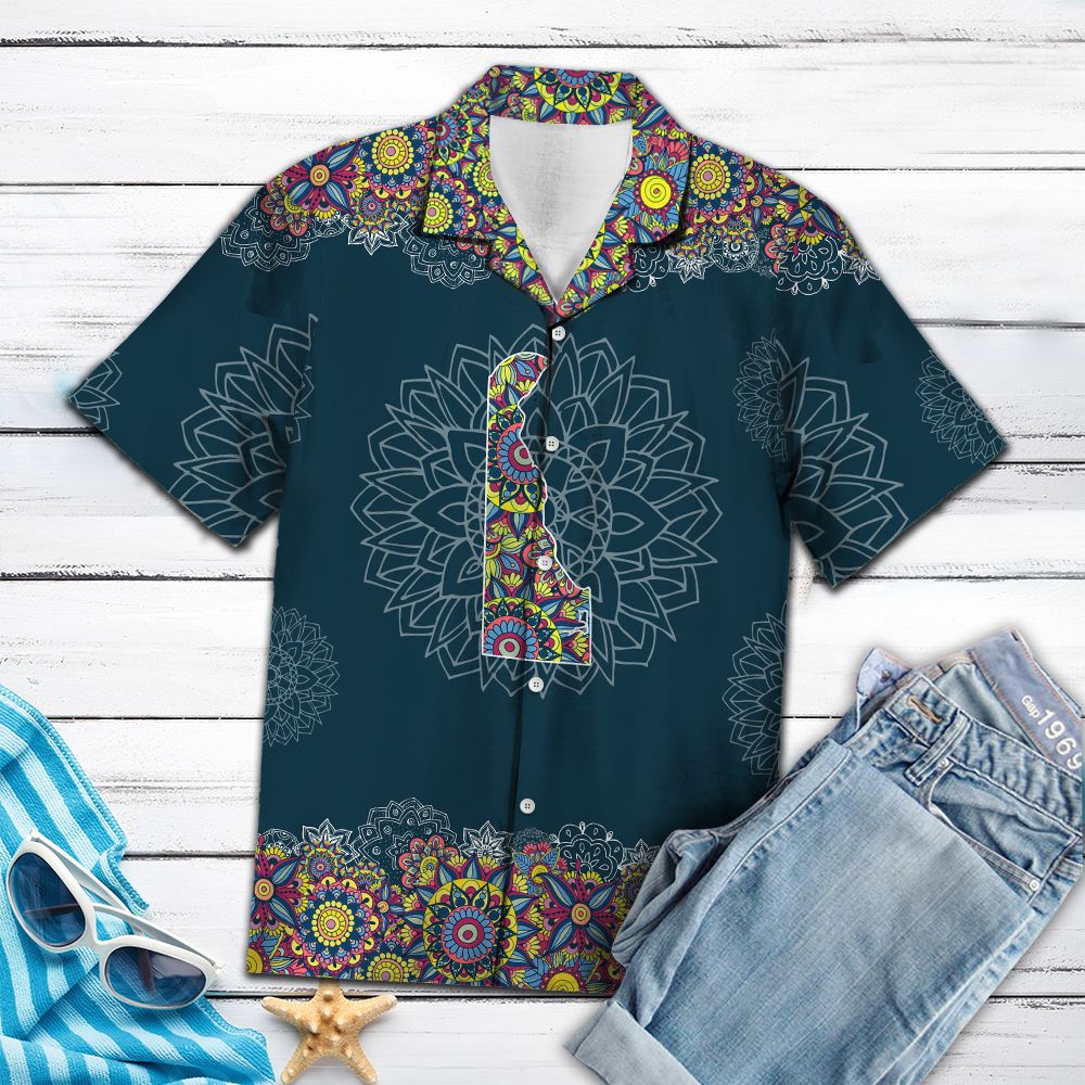 Delaware Mandala Hawaiian Shirt, Summer Short Sleeve Shirts, Patriotic Aloha Shirts