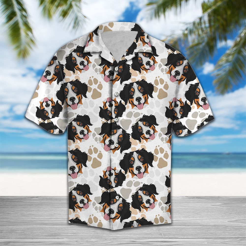 Cute Bernese Mountain Dog Hawaiian Shirt, Summer Short Sleeve Shirts, Dog Breed Aloha Shirts