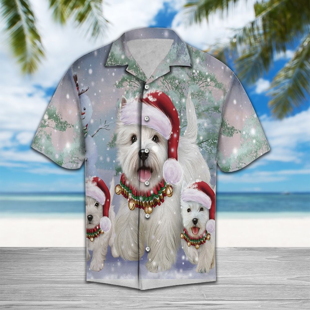 Cute West Highland White Terrier Hawaiian Shirt, Summer Short Sleeve Shirts, Westie Aloha Shirts