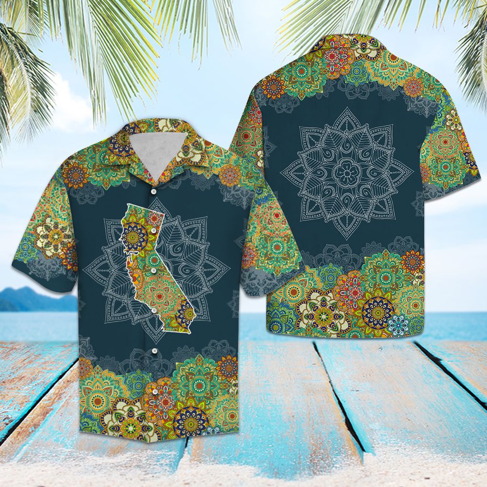 California Floral Mandala Hawaiian Shirt, Floral Mandala Aloha Shirts, Summer Short Sleeve Shirts