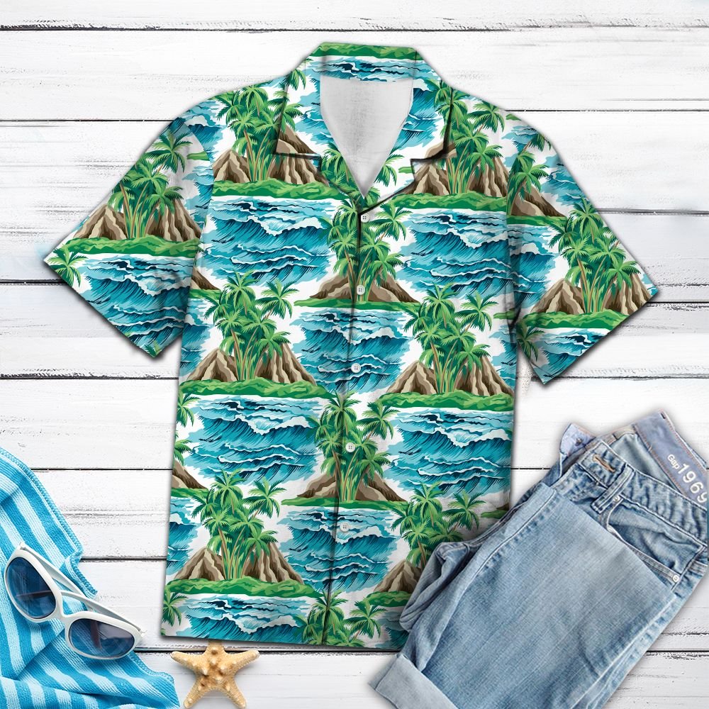 Coconut Island Hawaiian Shirt, Summer Short Sleeve Shirts, Beach Paradise Aloha Shirts