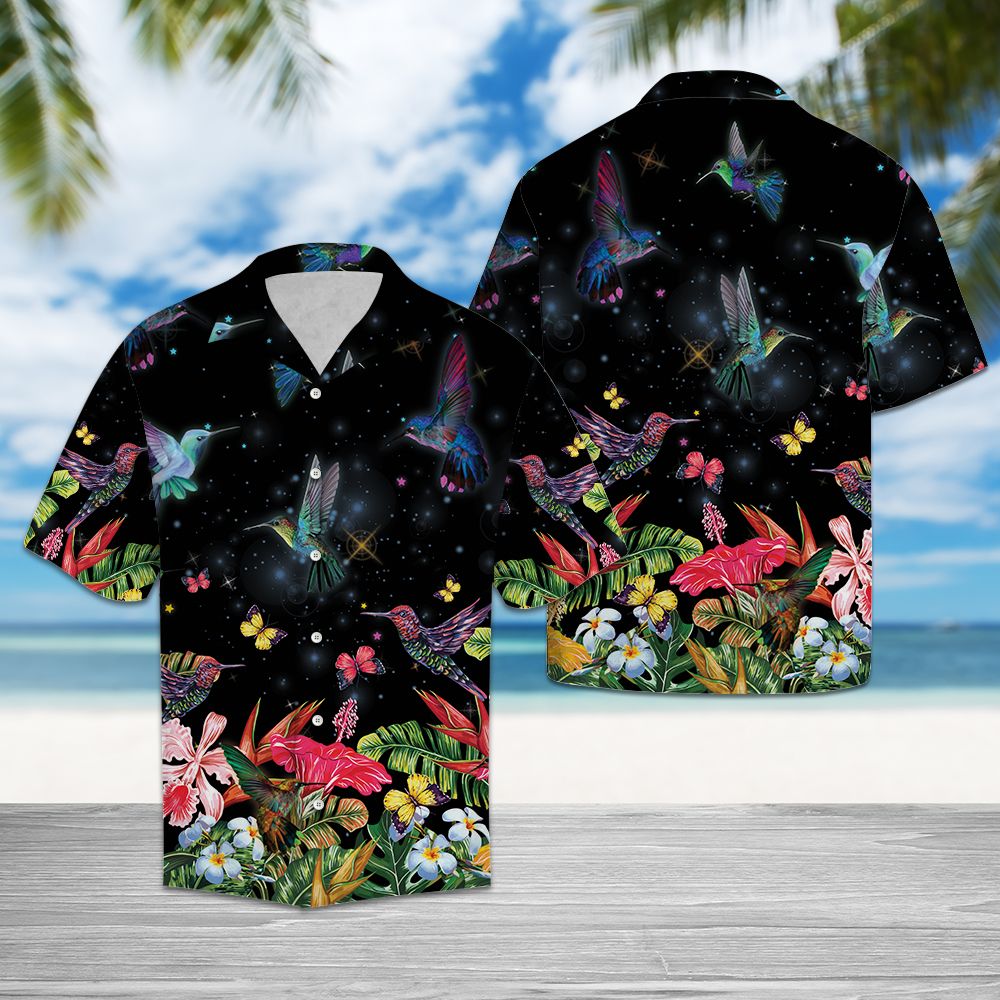 Colorful Hummingbird Hawaiian Shirt, Bird Floral Aloha Shirts, Summer Short Sleeve Shirts