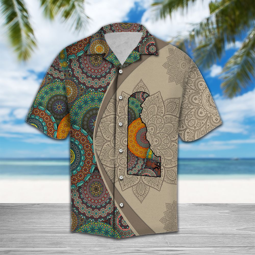 Delaware Mandala Hawaiian Shirt, Souvenir Aloha Shirts, Summer Short Sleeve Shirts