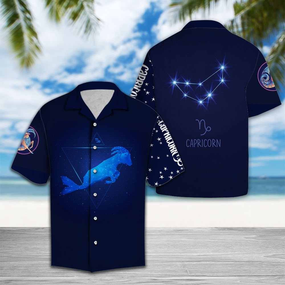 Capricorn Horoscope Hawaiian Shirt, Summer Short Sleeve Shirts, Zodiac Sign Aloha Shirts