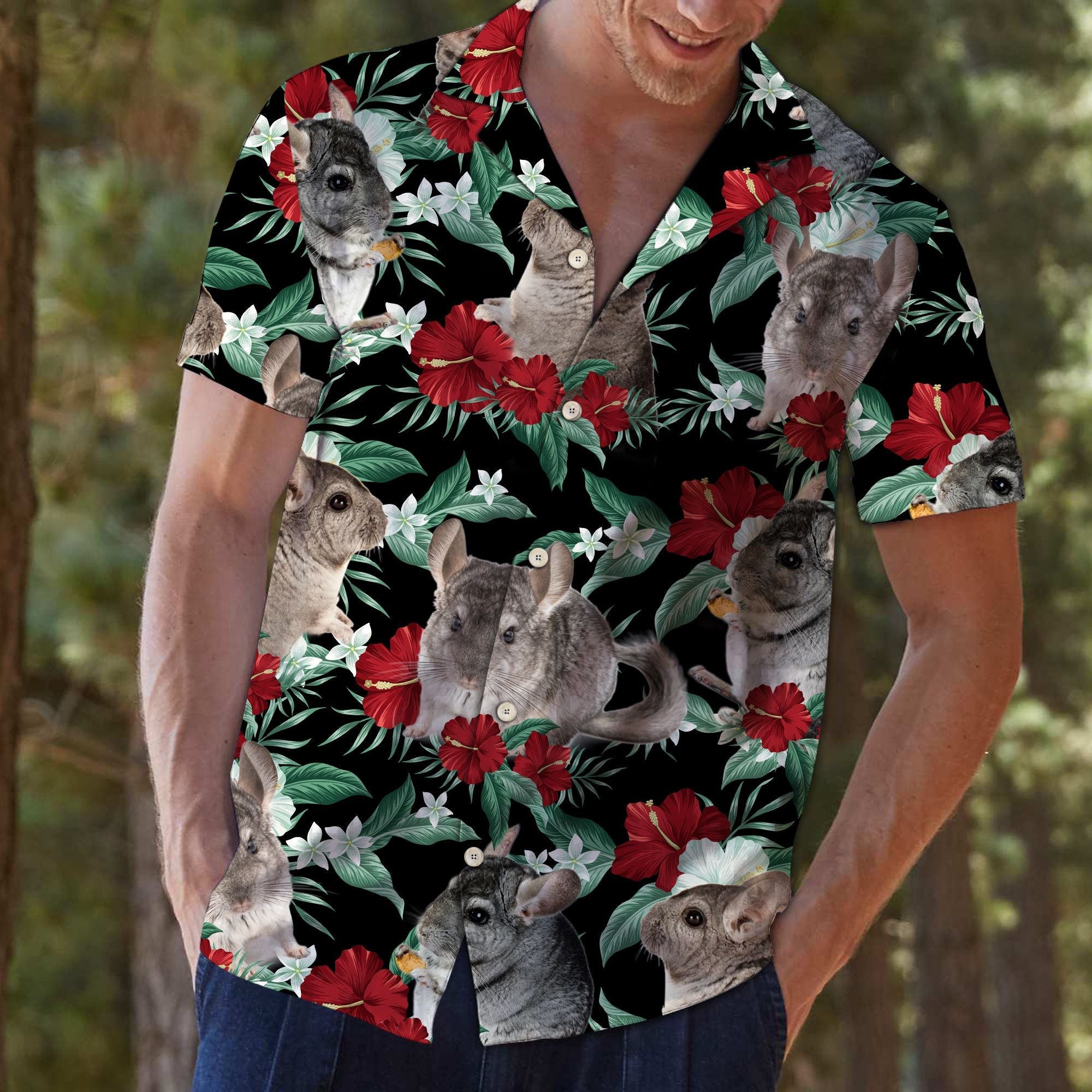 Chinchillas Vintage Flower Hawaiian Shirt, Cute Animal Aloha Shirts, Summer Short Sleeve Shirts