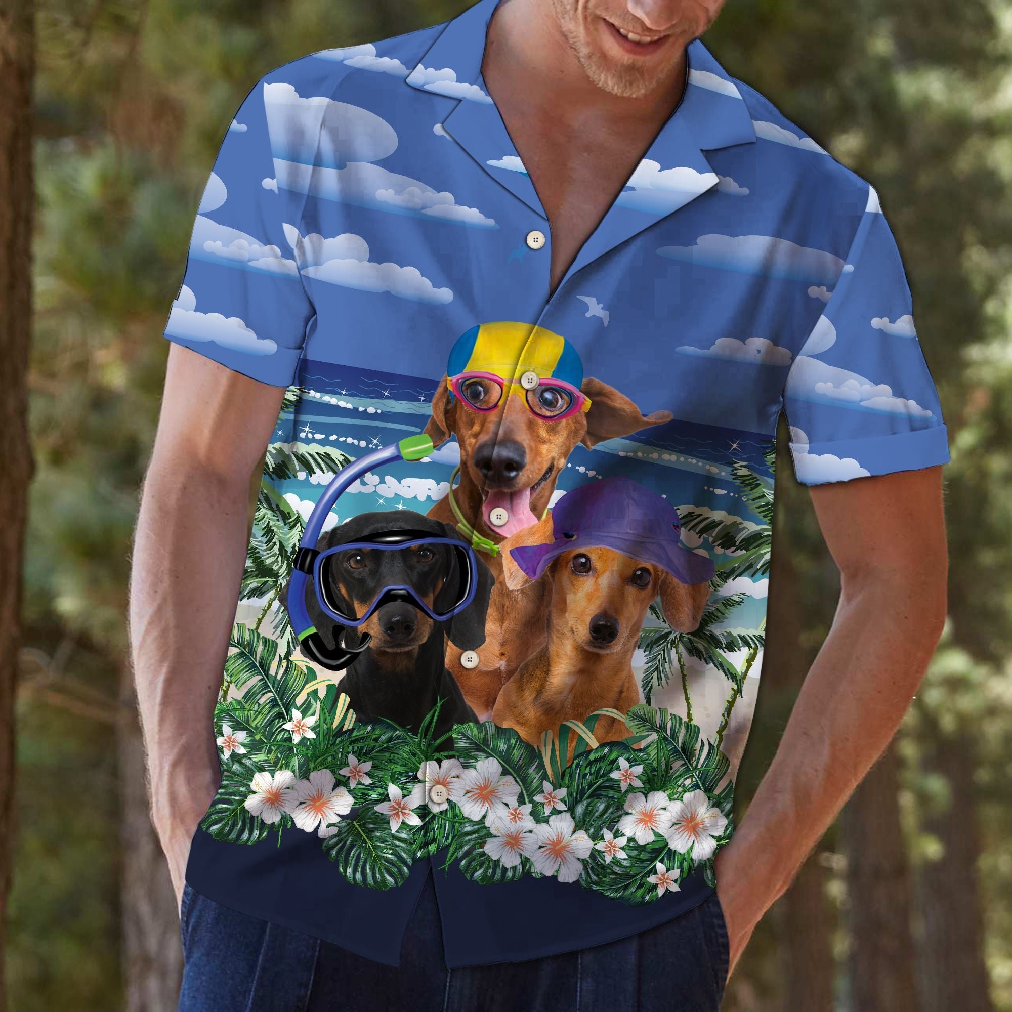 Dachshund Summer Beach Hawaiian Shirt, Summer Short Sleeve Shirts, Beach Dog Aloha Shirts