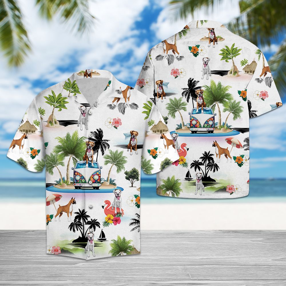 Boxer Vacation Hawaiian Shirt, Boxer Dog Vacation Aloha Shirts, Summer Short Sleeve Shirts