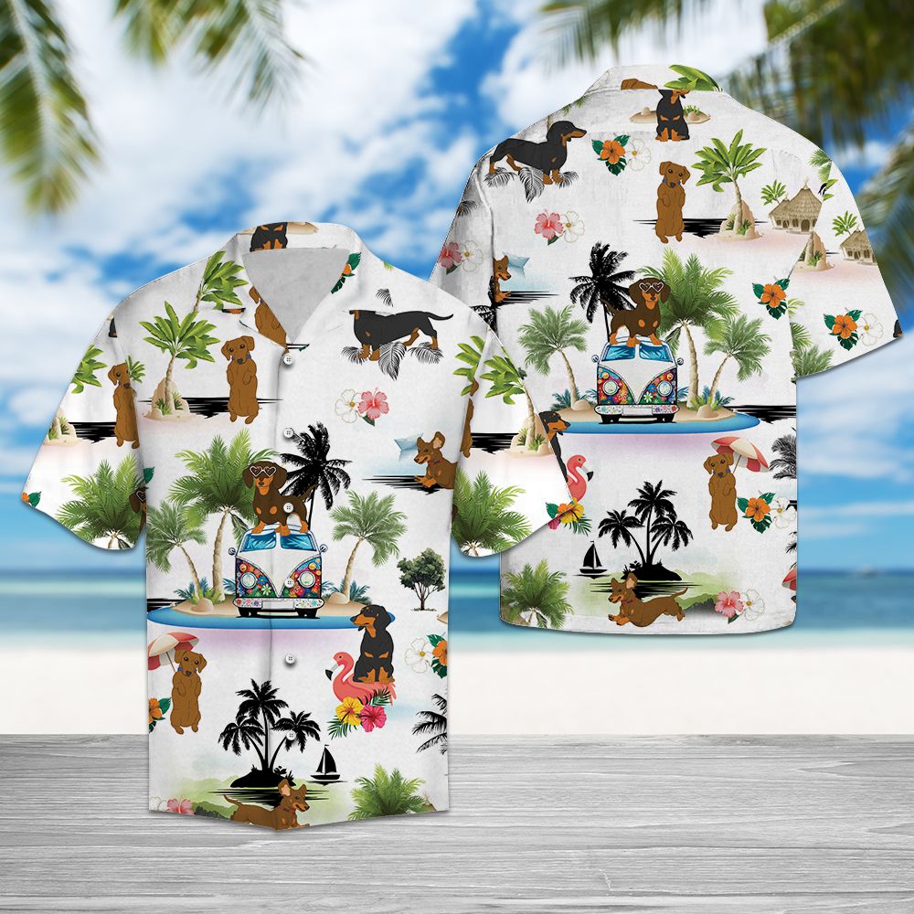 Dachshund Vacation Hawaiian Shirt, Summer Short Sleeve Shirts, Funny Dog Aloha Shirts