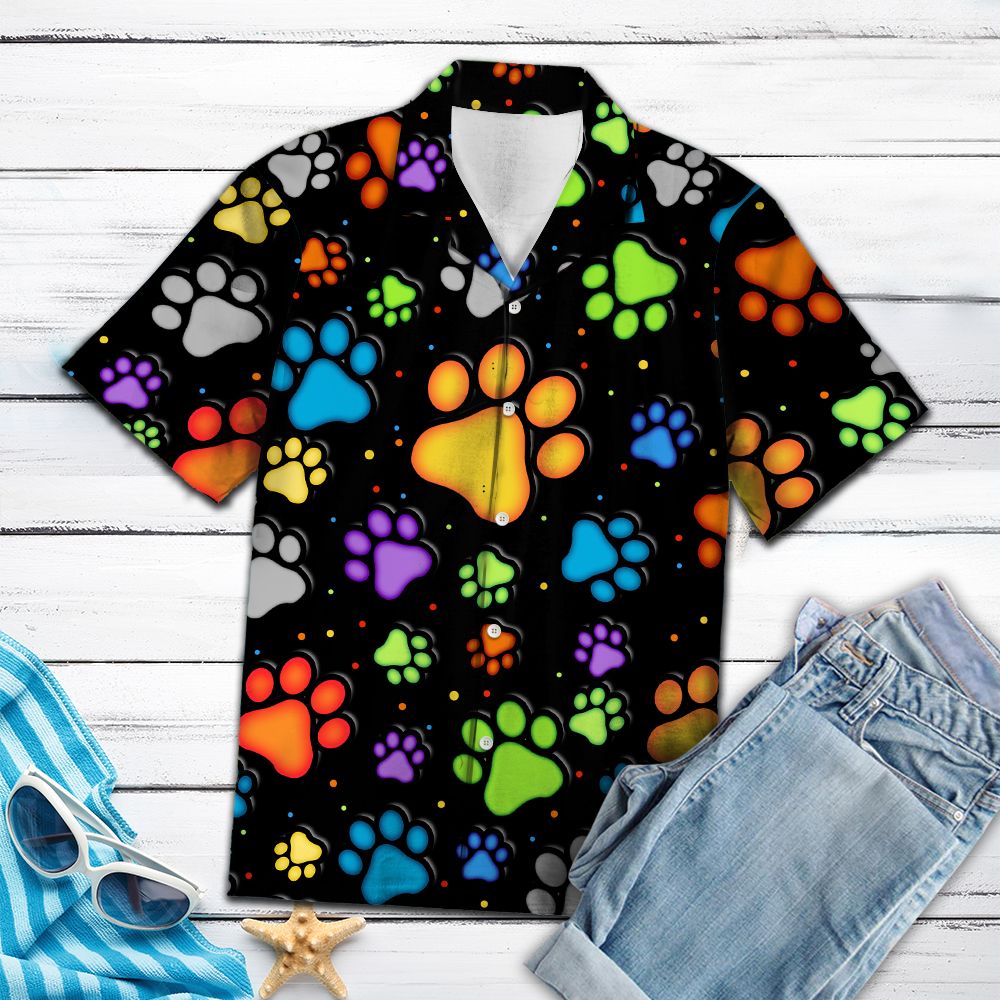 Dog Paw Prints Hawaiian Shirt, Dog Lover Aloha Shirts, Summer Short Sleeve Shirts