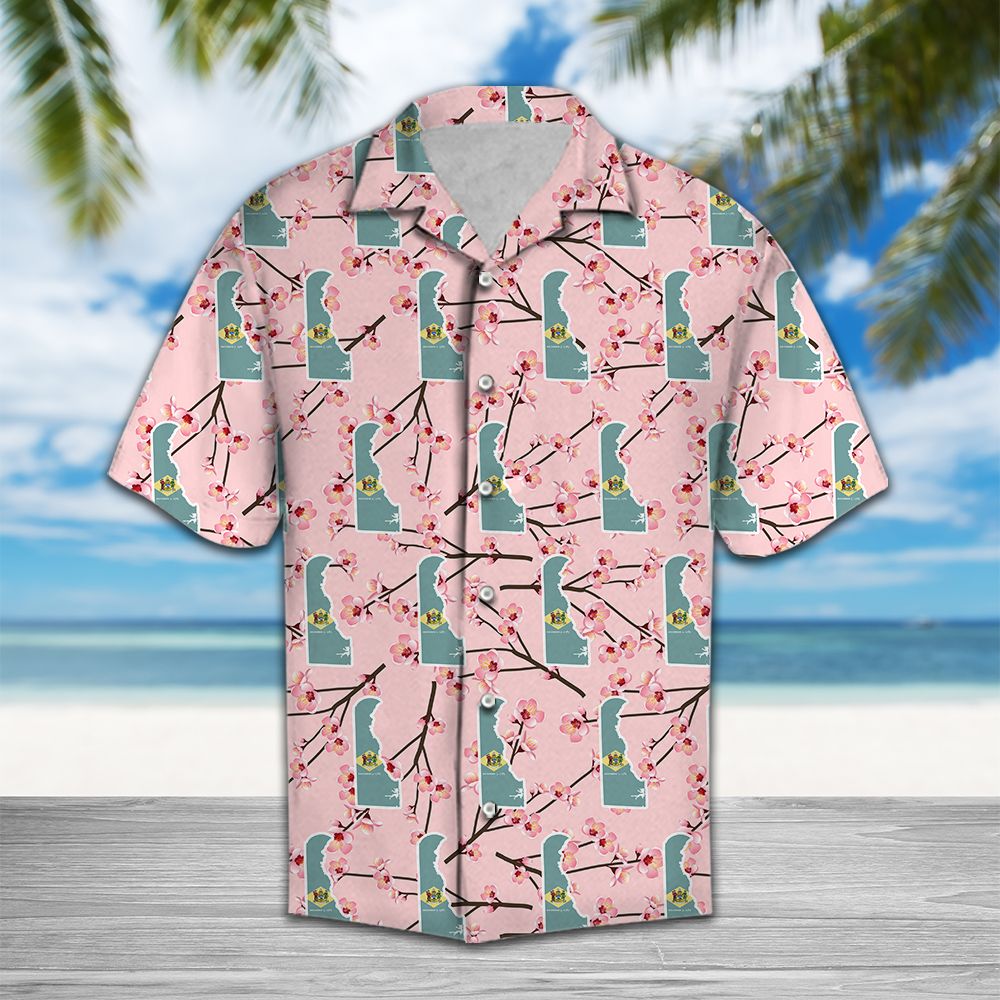 Delaware Peach Blossom Hawaiian Shirt, Summer Short Sleeve Shirts, Floral Aloha Shirts