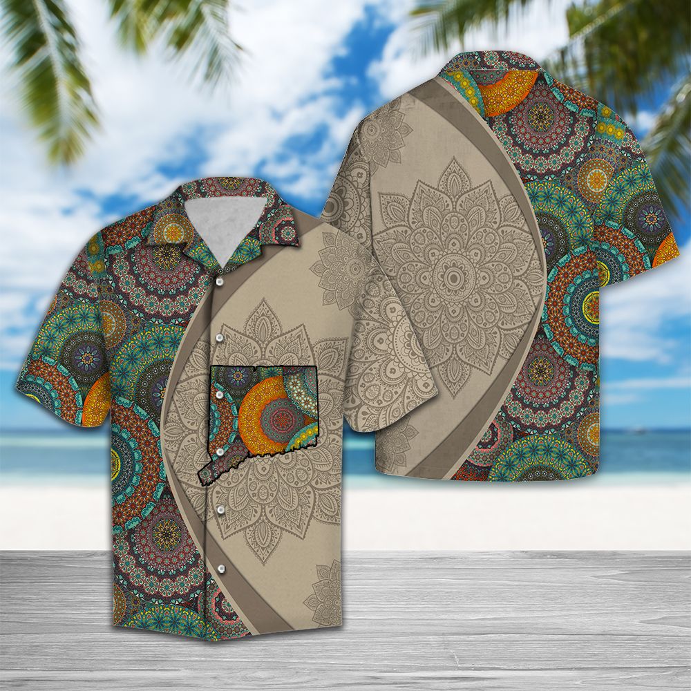 Connecticut Mandala Hawaiian Shirt, Graphic Aloha Shirts, Summer Short Sleeve Shirts