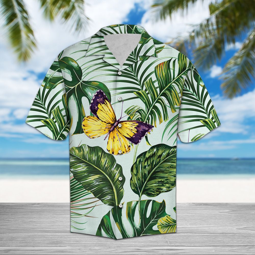 Butterfly Palm Hawaiian shirt, Summer Short Sleeve Shirts, Butterfly Floral Aloha Shirts