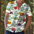 Caravan Green Palm Trees Hawaiian Shirt, Camping Vacation Aloha Shirts, Summer Short Sleeve Shirts