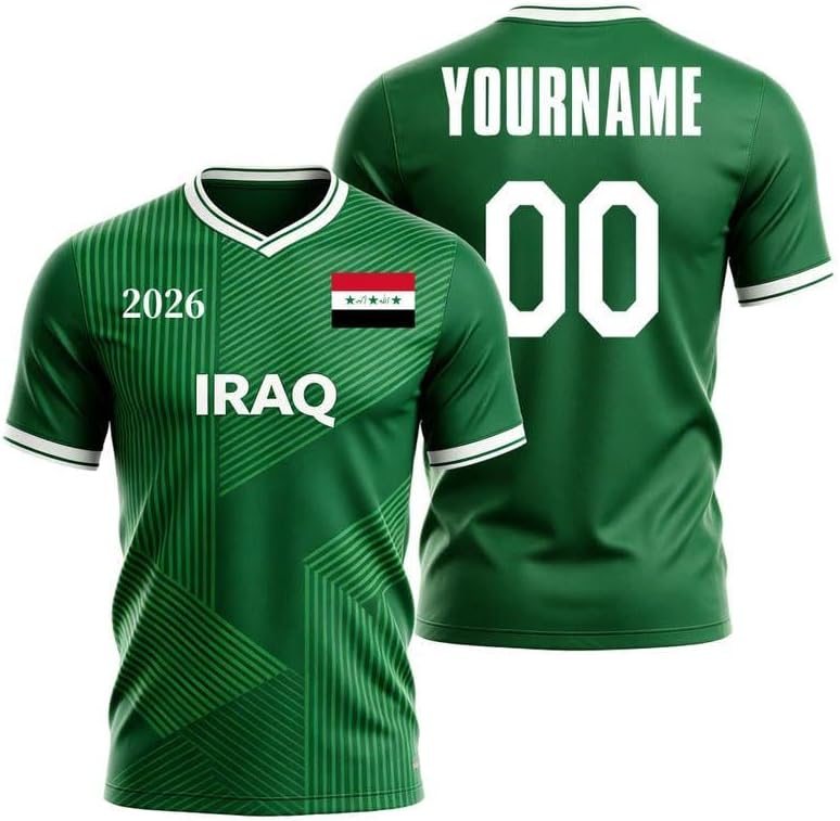 Custom Name Iraq Soccer Jersey Men Women, Custom Iraqi Football Shirt, Iraq Flag Soccer T-shirt