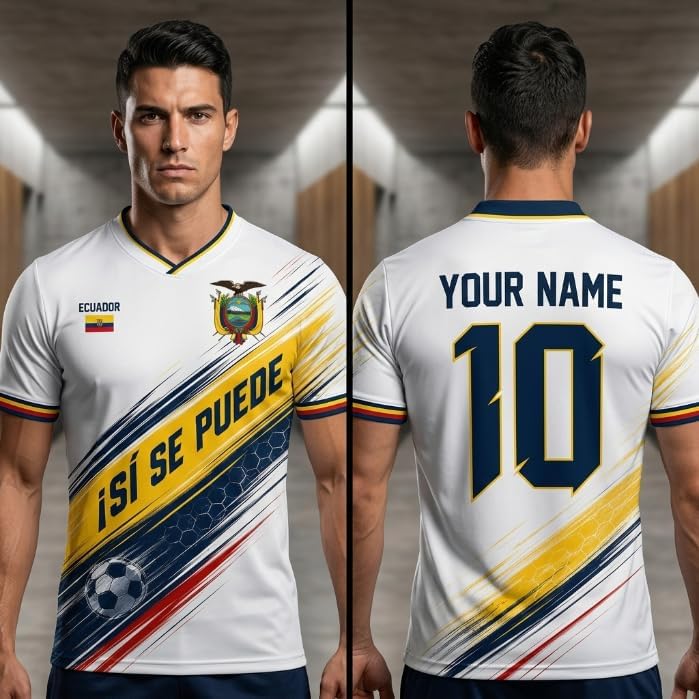 Ecuador Soccer Jersey 2026 Custom Name Number, Soccer Fan Shirts Men Women, Football Jersey Game Day Shirt