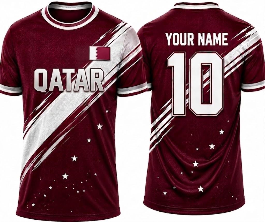 Custom Qatar Soccer Jersey Men Women, Personalized Name Number Football Shirts, Qatar National Flag Pride Football Shirt