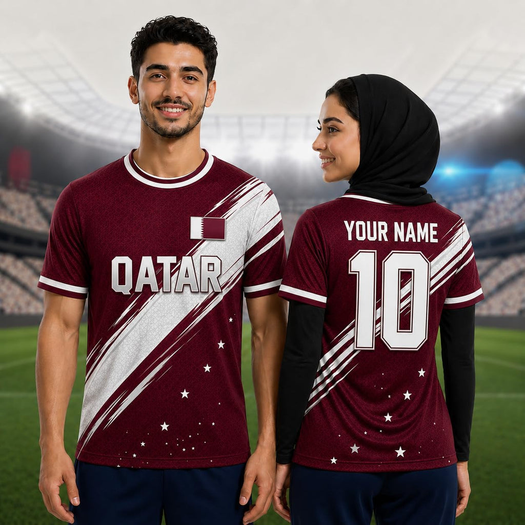 Custom Qatar Soccer Jersey Men Women, Personalized Name Number Football Shirts, Qatar National Flag Pride Football Shirt