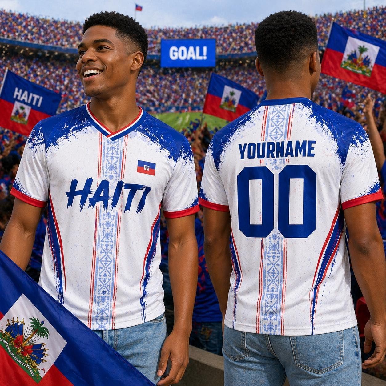 Custom Haiti Soccer Jersey Name Number, Haitian Football Shirts, Haitian Flag Soccer Uniform