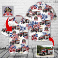 Custom Logo & Fire Truck Firefighter, 4th Of July Hawaiian Shirt