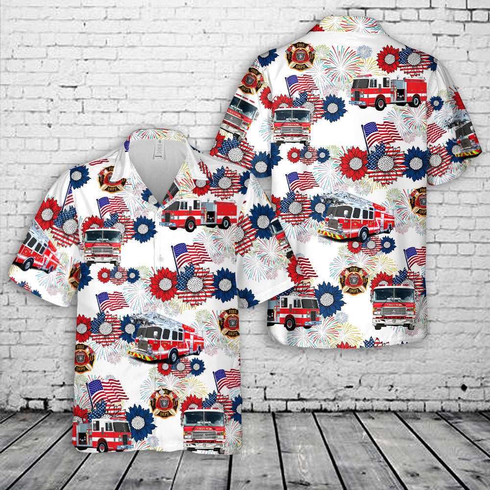 Firefighter Fire Trucks, 4th Of July Hawaiian Shirt