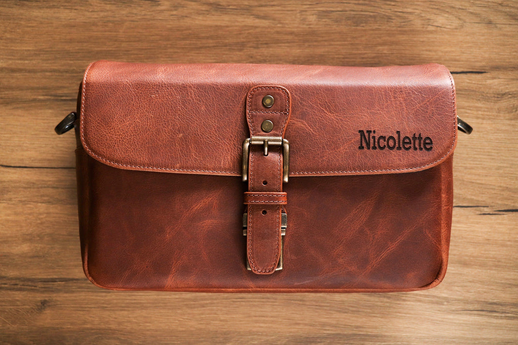 Personalized Top Grain Italian Leather Messenger Bag Camera Bag for Mirrorless, Instant, DSLR Cameras, Travel Bag, Unisex - Handcrafted