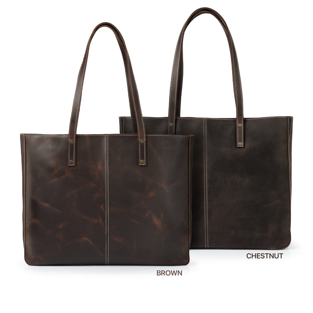 Carmel Leather Tote Bag, Durable Women Tote for Toiletries or Electronic Devices, Handcrafted High Quality Shoulder Laptop Tote