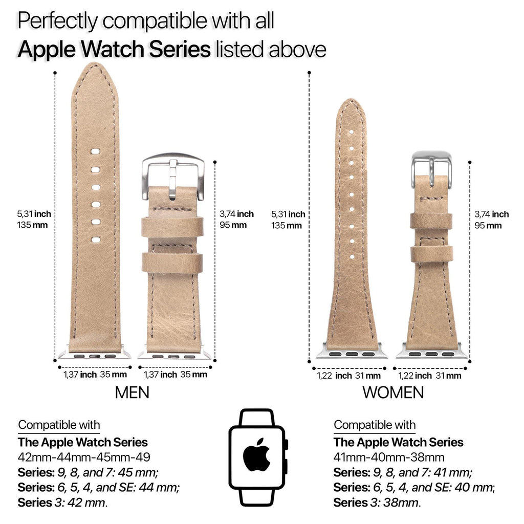 Personalized Genuine Leather Apple Watch Band Strap for Men and Women, Top Grain Leather Strap for Watches, Apple Watch Series Leather Band