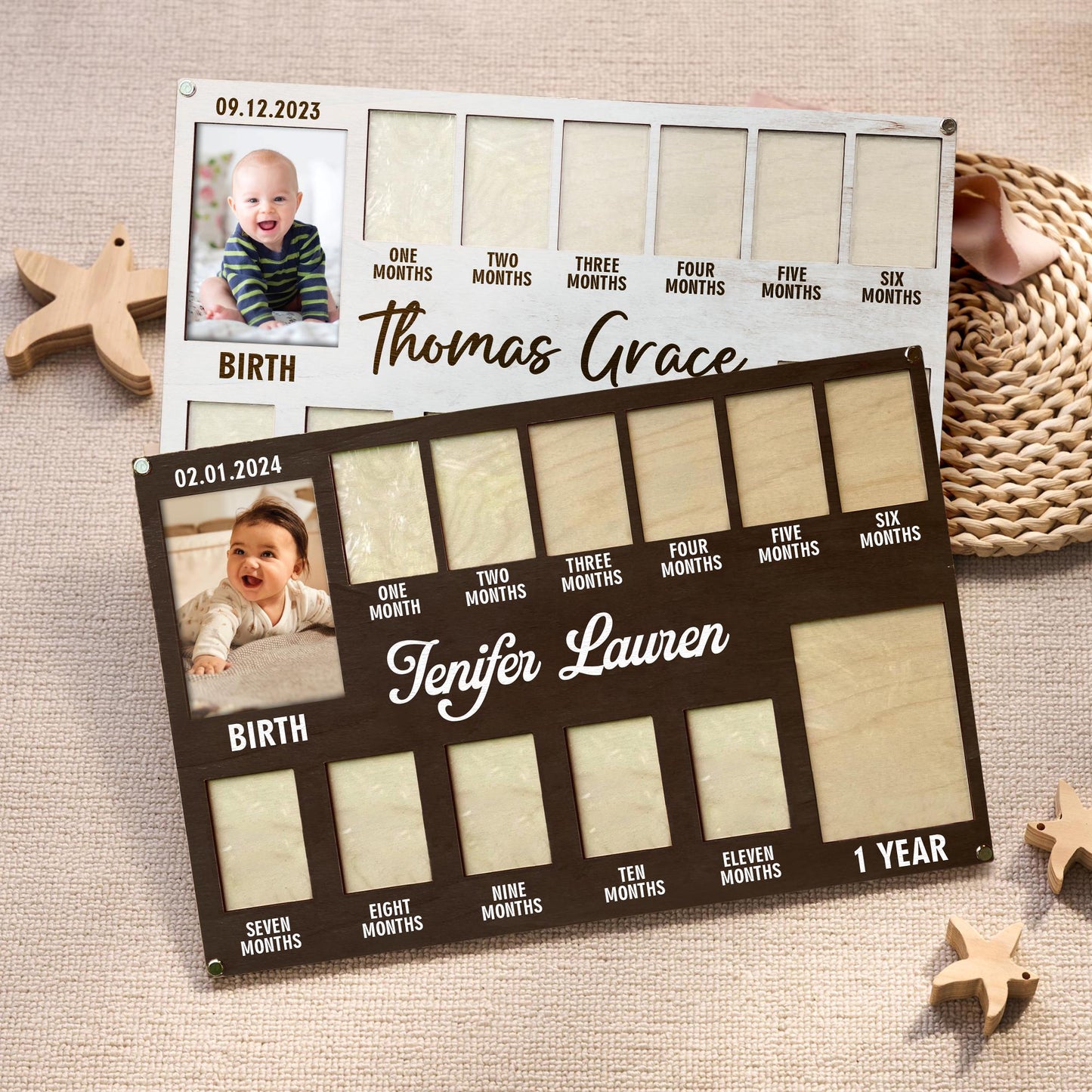 Custom Baby First Year Photo Frame, Newborn Photo Frame, Baby Picture Frame, Babies Monthly Photo Frame, Newborn To One Year Photo Frame