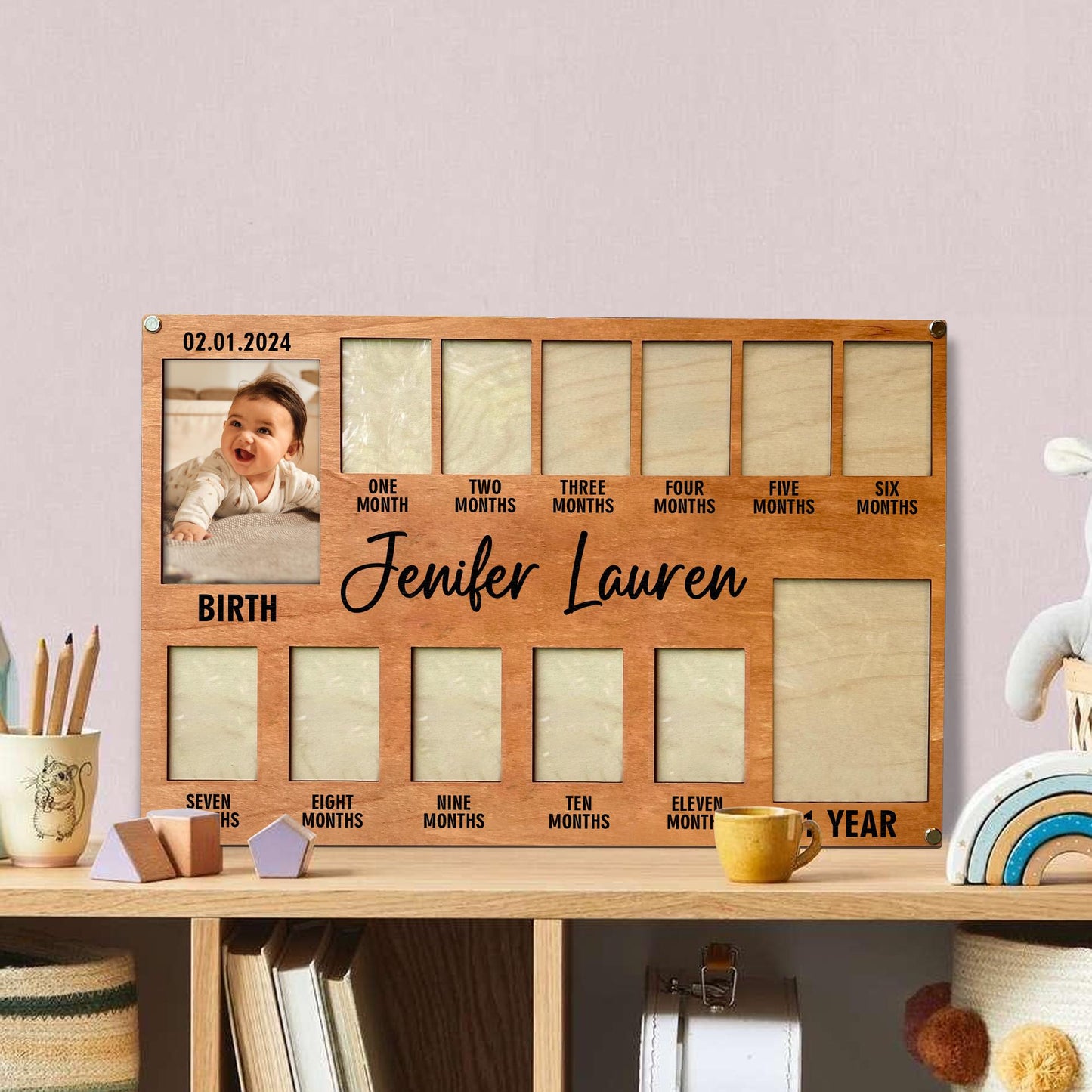 Custom Baby First Year Photo Frame, Newborn Photo Frame, Baby Picture Frame, Babies Monthly Photo Frame, Newborn To One Year Photo Frame